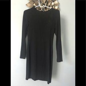 Backless black dress.